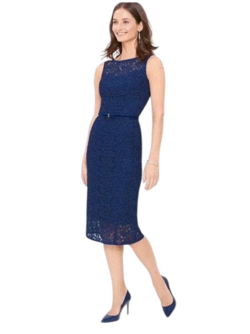 White House Black Market Lace Sheath Midi Dress Navy Women's Size 00 - Picture 2 of 9